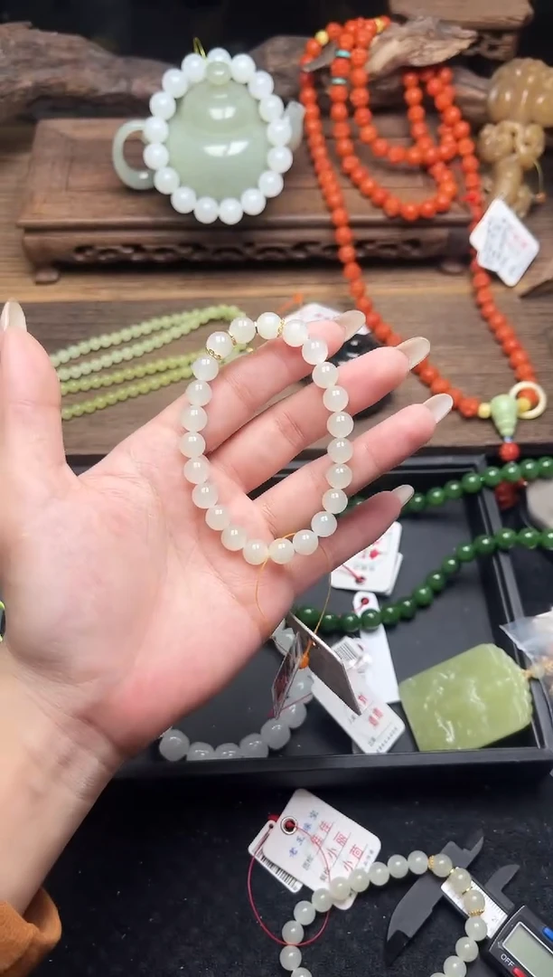 未镶嵌手串和田玉diy卡8新疆于田 圆珠 9015885