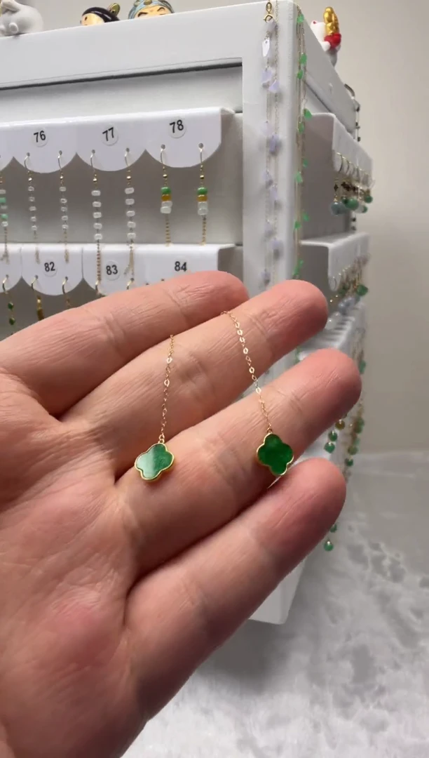 18K金镶嵌翡翠耳饰缅甸天然翡翠a货