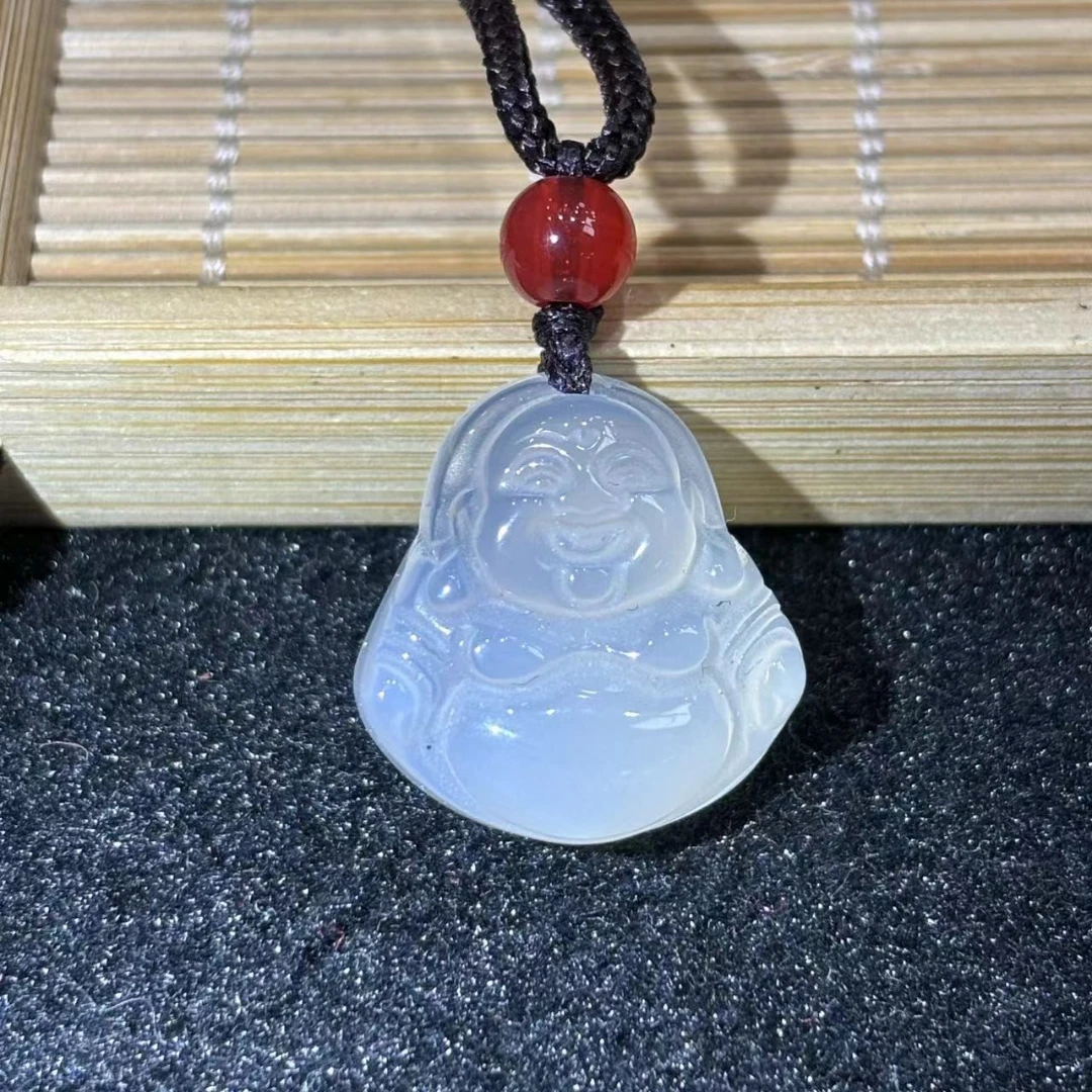 S663-寒冰玛瑙玉佛公吊坠-配绳子-