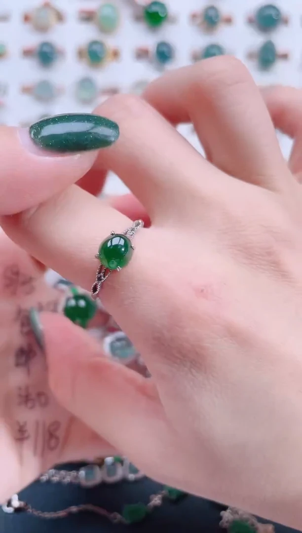 银S925镶嵌戒指翡翠天然翡翠