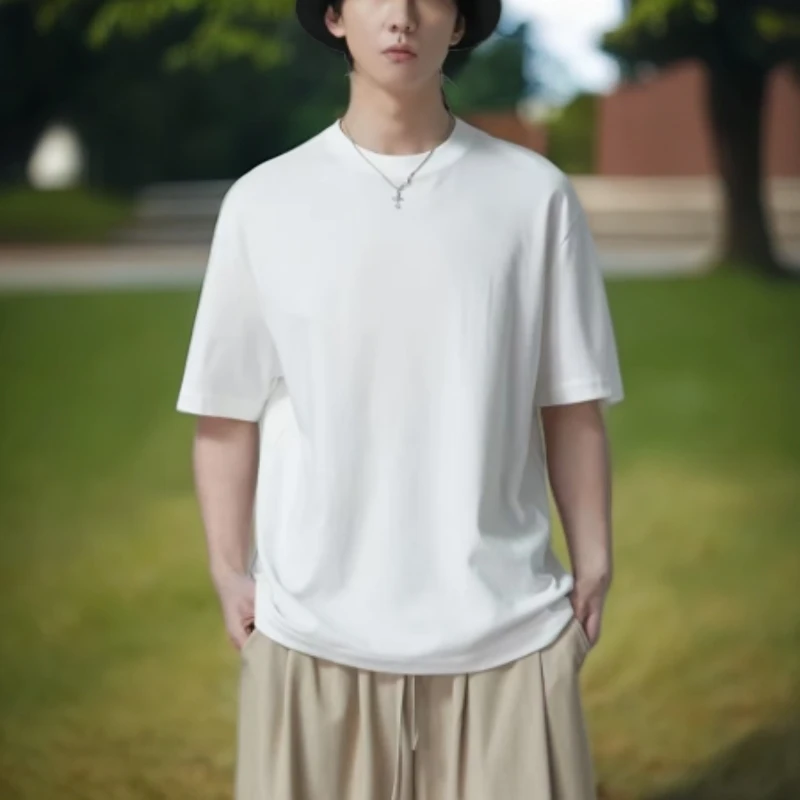 正品轻奢潮牌重磅纯棉纯色短袖T恤男休闲百搭半袖t恤卫衣外套长裤