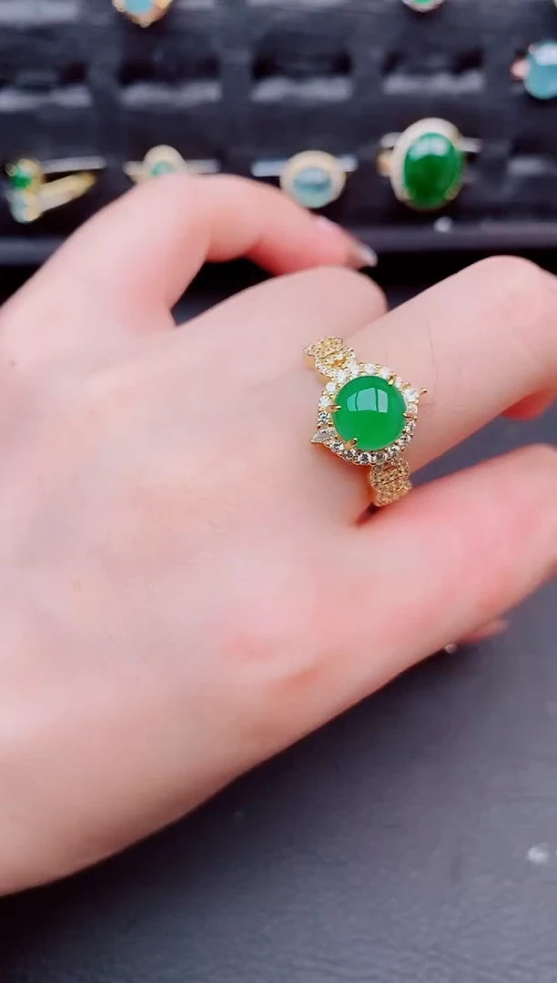 翡翠戒指银S925镶嵌天然a货翡翠336