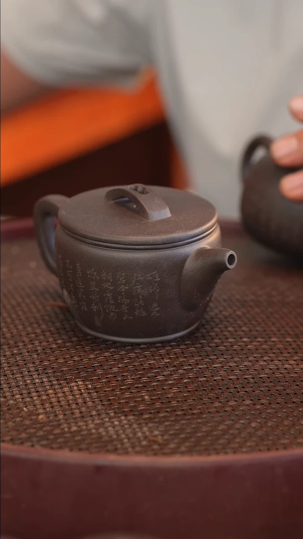茶壶紫砂原矿手工制作雕刻 半手工 黑泥 宽口