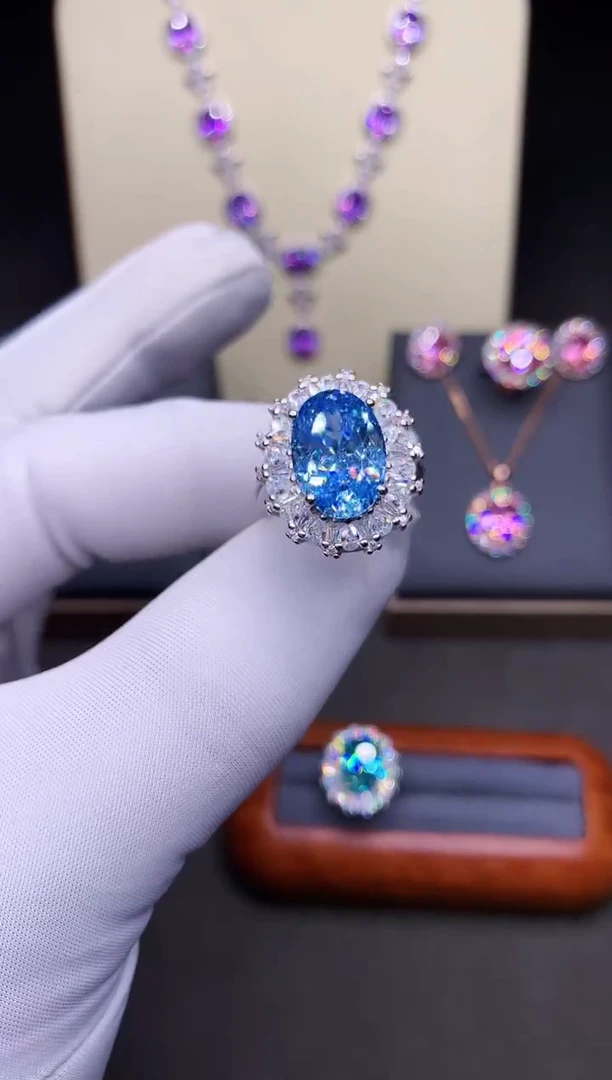 无925银圣玛利亚色大颗粒豪镶戒指