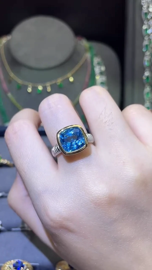 托帕石戒指银S925镶嵌5ct