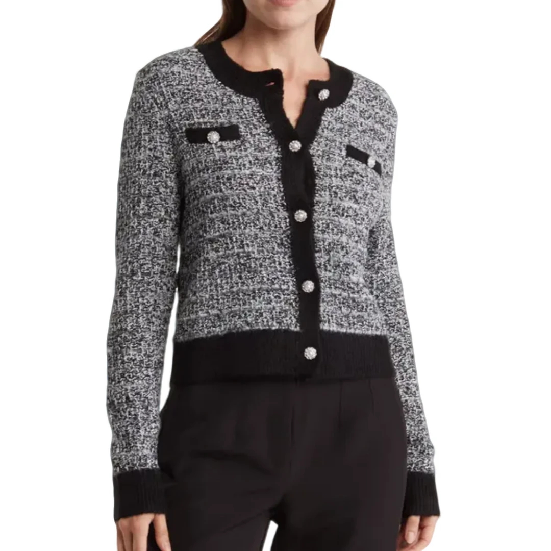 出美单 断码清仓 小香风针织毛衣短款白色圆领秋冬气质修身长袖