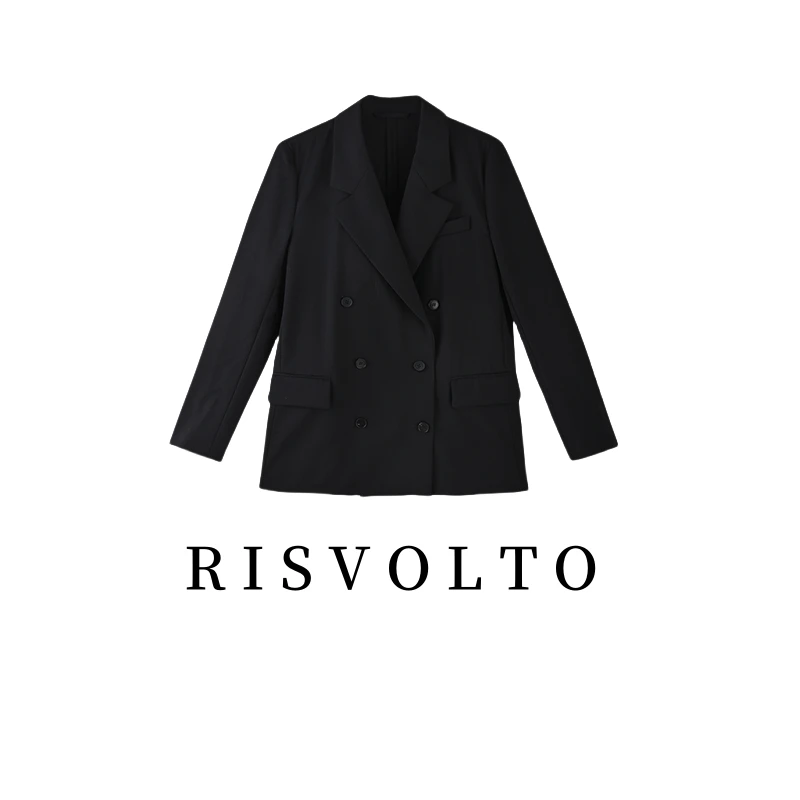 RISVOLTO  黑色西装外套女宽松廓形质感西服上衣 D23-6015