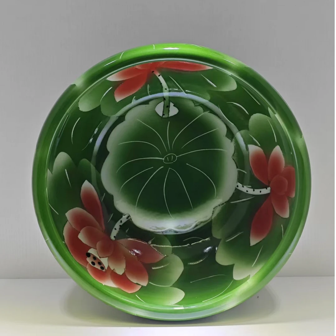 景德镇绿叶红荷水缸中号