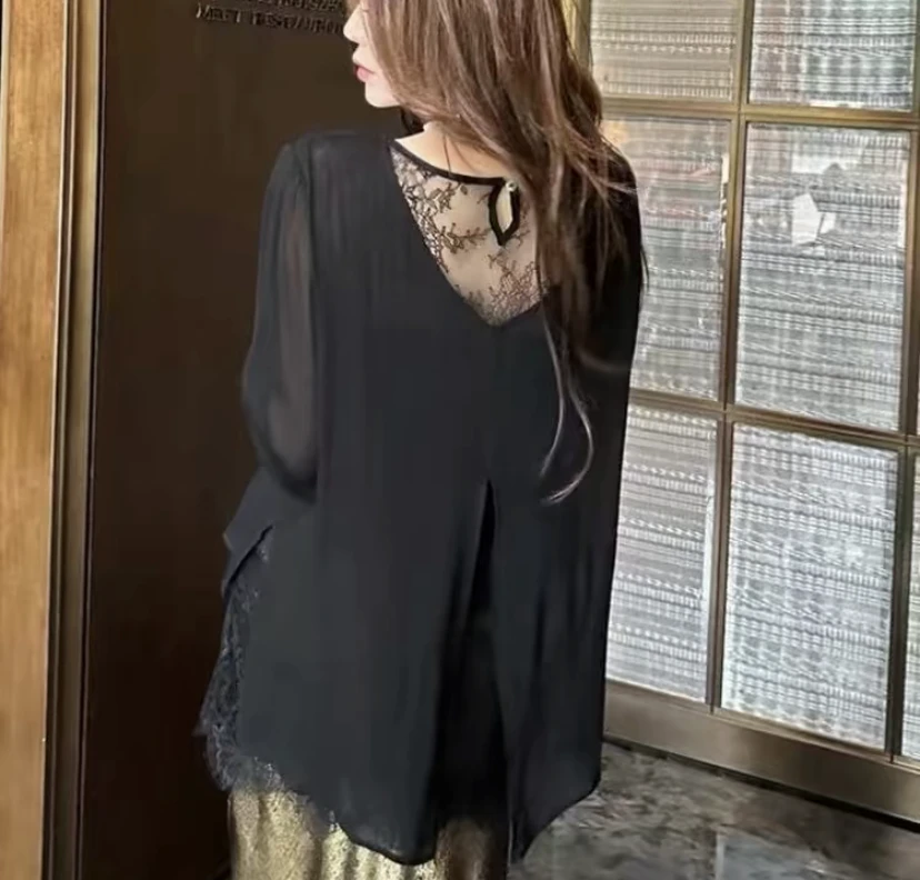 01-399胖大码版蕾丝上衣2025年秋冬季新款宽松时尚打底