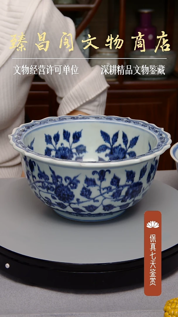 碗青花花果葵口折沿大碗#720#