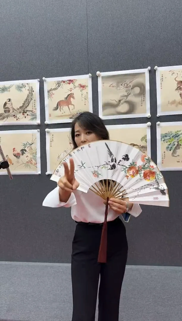 炳山艺术-----王盟绘画作品花鸟扇子