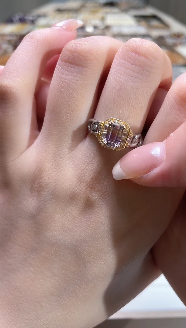 水晶戒指银S925镶嵌天然紫黄水晶戒指