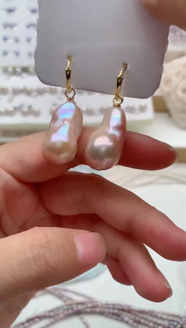 银S925镶嵌淡水珍珠耳饰非无暇