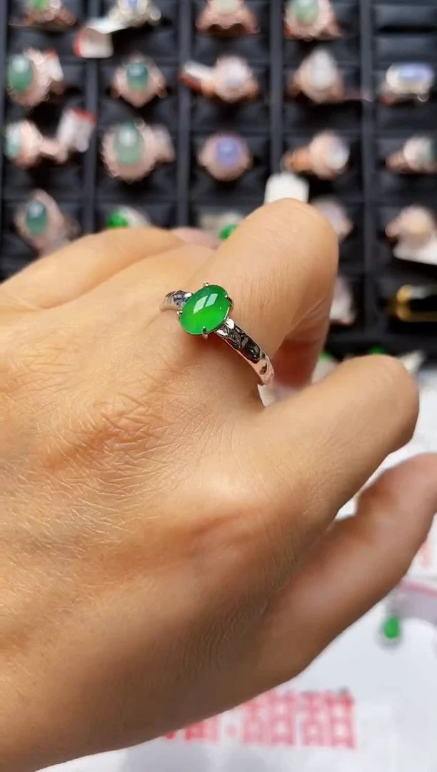 翡翠戒指银S925镶嵌0463