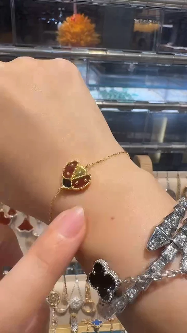 玛瑙/玉髓手链18K金镶嵌瓢虫