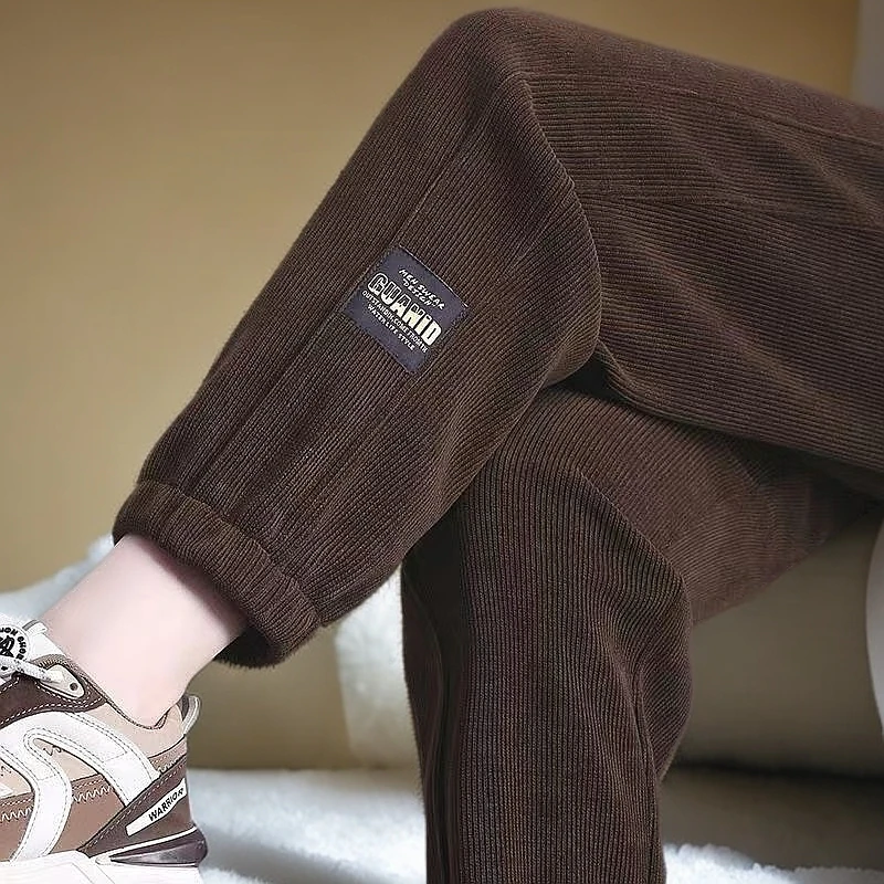 小个子薄款高腰裤子女长毛绒束脚女春夏款新款宽松显瘦卫裤松紧腰