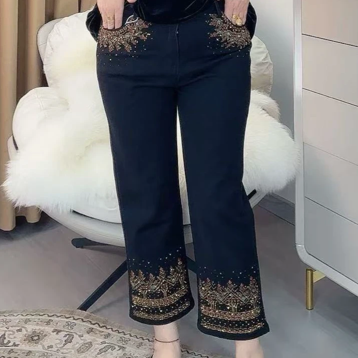 重工烫钻百搭休闲复古2237款秋季时尚烟管裤
