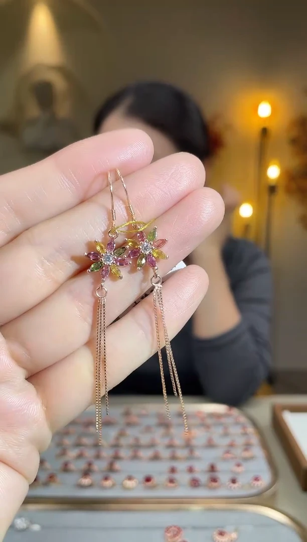 银S925镶嵌耳饰碧玺耳饰