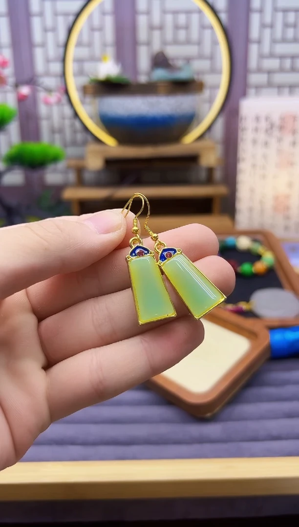 和田玉14K金镶嵌耳饰E43