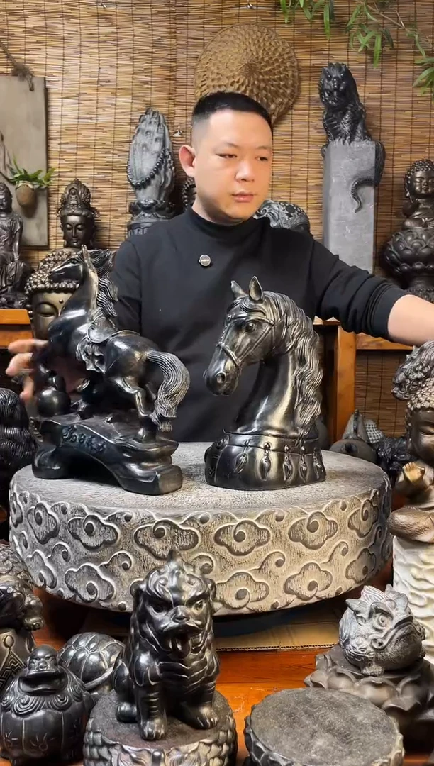 石材30马头天然青石雕刻