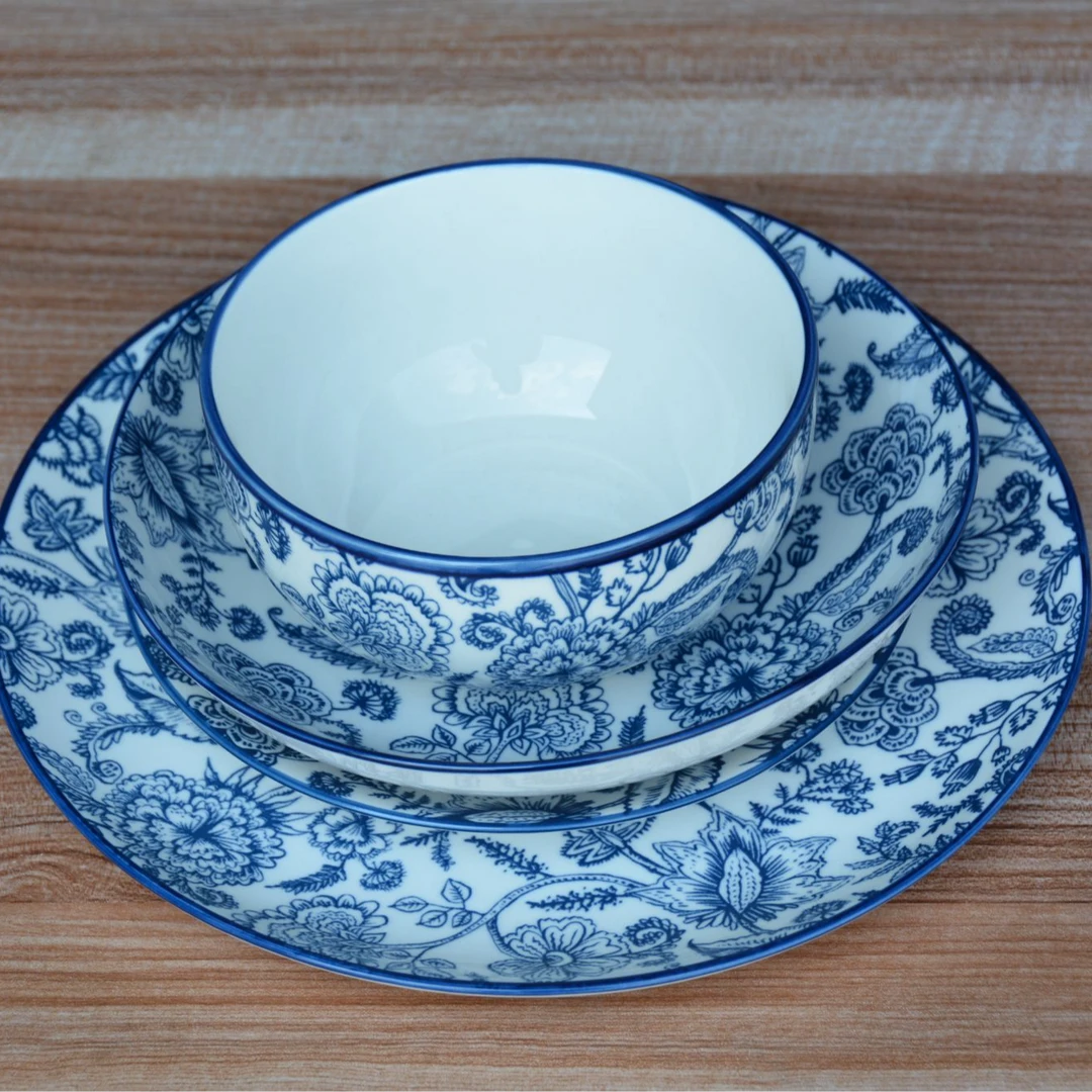 【出口款】 “蓝花”系列 1380度高温釉下彩陶瓷 盘子汤盘平盘米饭碗面碗