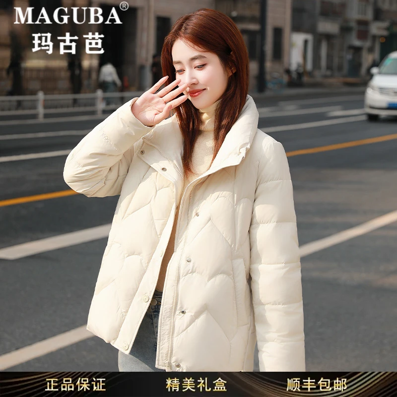 玛古芭女装加厚轻薄保暖羽绒服女冬季新款立领修身白鸭绒防寒外套
