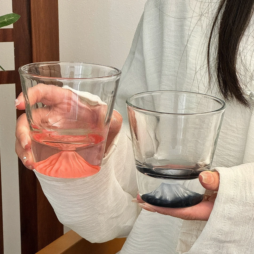 日式富士山杯雪山杯玻璃杯茶杯创意冰山杯水晶威士忌酒杯ins水杯