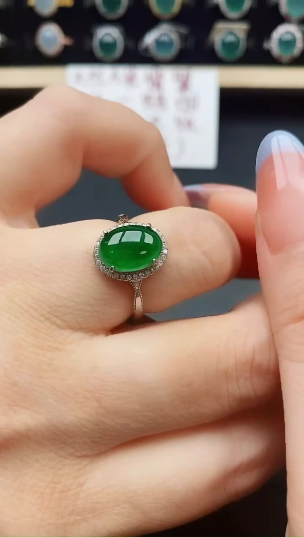 翡翠戒指银S925镶嵌21321