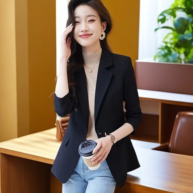 2025新款高级感气质西装外套女春秋季胖mm显瘦休闲西服加大码女装