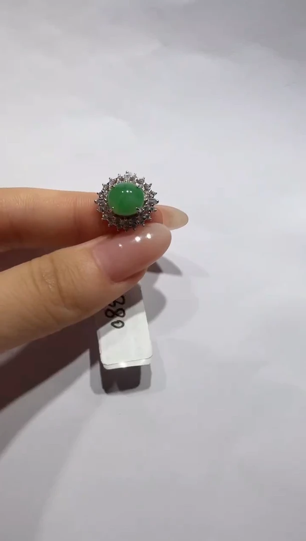 银S925镶嵌戒指翡翠925银镶缅甸A货翡翠戒指