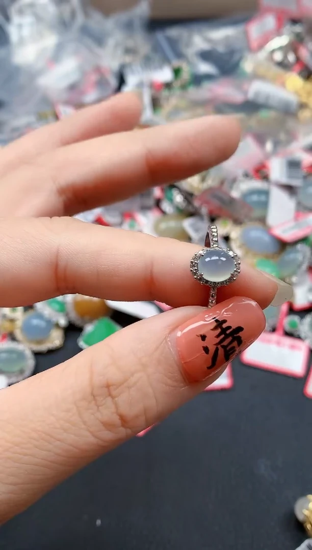 银S925镶嵌戒指翡翠天然A货缅甸翡翠