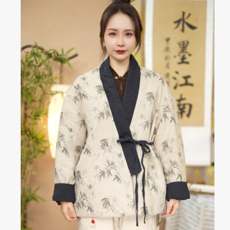 水墨江南-【衔春】纯亚麻拓印中式棉衣7266