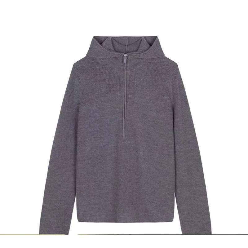 【魏妮妮】95767江南24秋新品针织衫单拉链简约百搭连帽套头毛衣