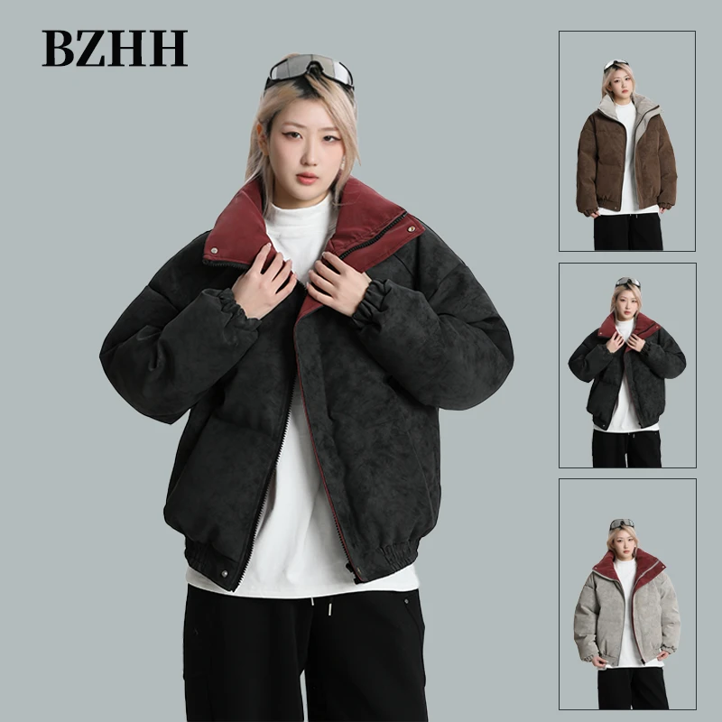 bzhh-冬季防水防风撞色加厚皮棉服男冬季情侣面包服保暖休闲外套