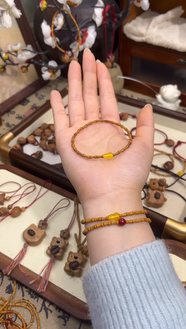 手串桃核【桃缘行】竹节「黄色葫芦」桃木桃核辟、挡、驱、护 备注手围