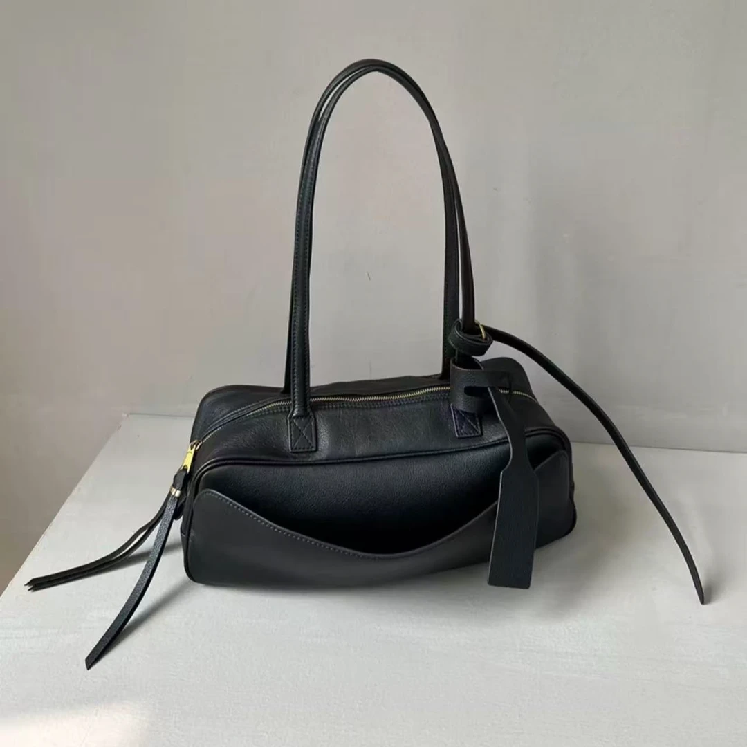 头层牛皮保龄球腋下包真皮单肩包吐司包枕头包手提包大容量通勤包