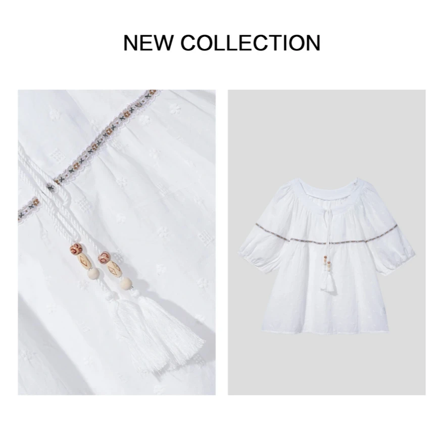 【小依专享】C1F26087甜美休闲：白色波点抽绳小众韩版短袖衬衫-6087