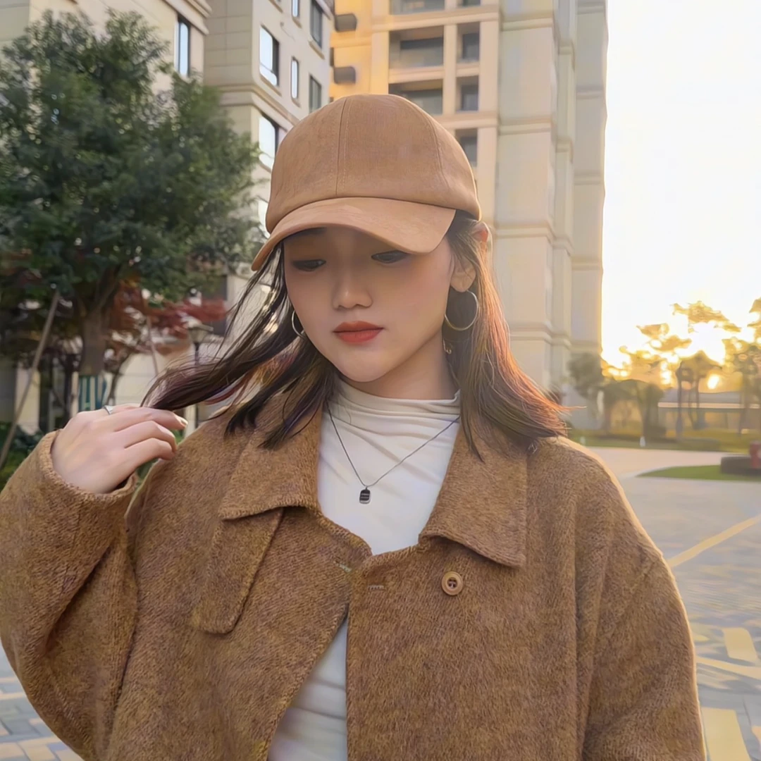 秋冬焦糖蝴蝶结极简纯色植绒感鸭舌帽女高级定制帽子显脸小棒球帽