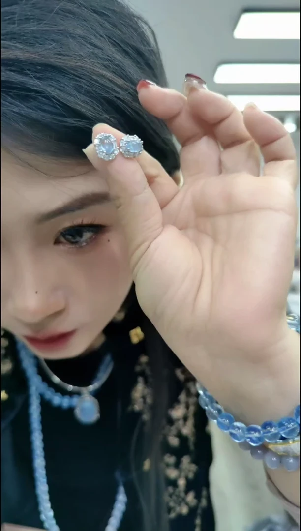 【闪购商品】海蓝宝石耳钉合金0548海蓝宝蛋面耳钉