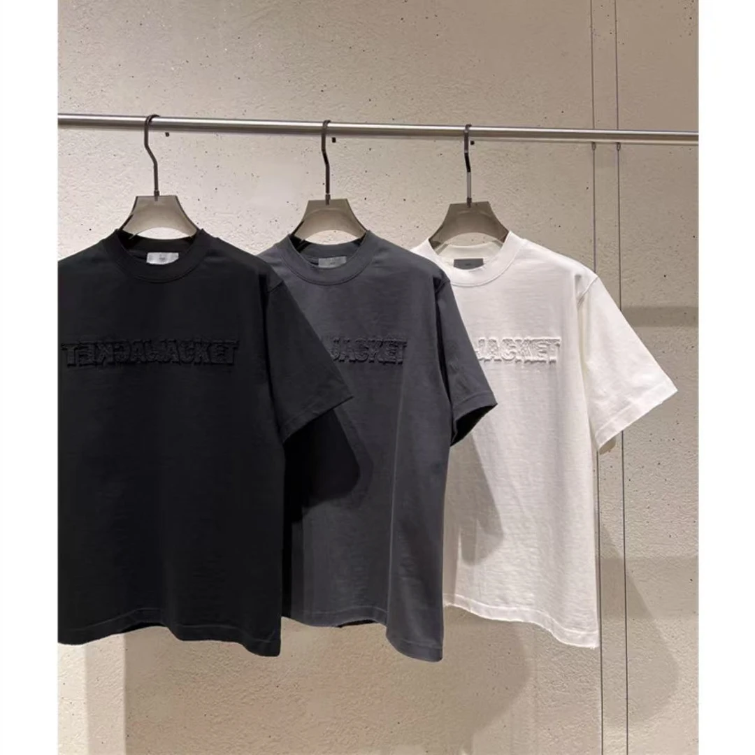 【云其】高克重重磅T恤男刺绣水洗磨烂OVERSIZE宽松休闲圆领短袖T恤