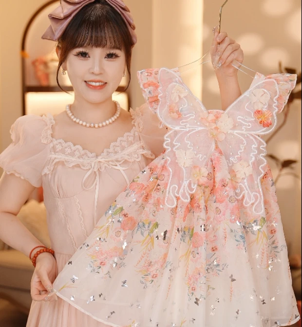 【Y.d4553】2025夏季新款女童洋气蝴蝶结连衣裙女宝气质连衣裙甜美