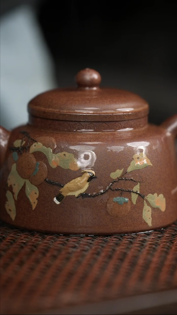 【闪购商品】紫砂茶壶底槽清高温柴烧泥绘小鸟筑寂