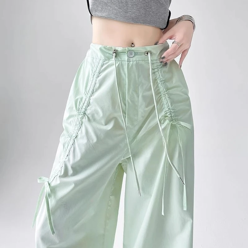 美式速干工装裤女夏薄款2025新款抽绳束脚直筒运动宽松休闲阔腿裤