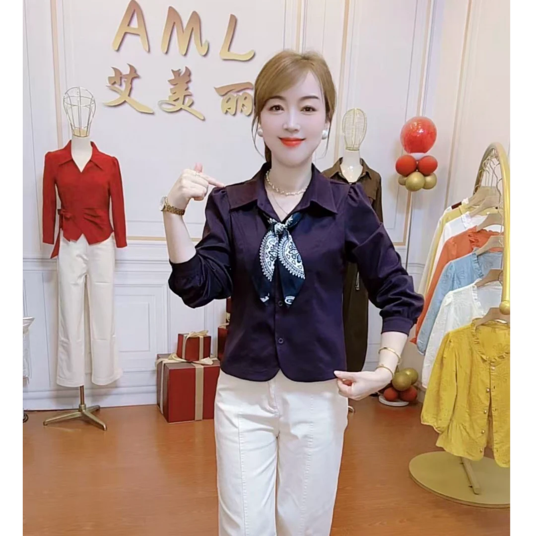 AML2 优雅时尚法式甜美秋季新款遮肚显瘦洋气短款百搭气质衬衫