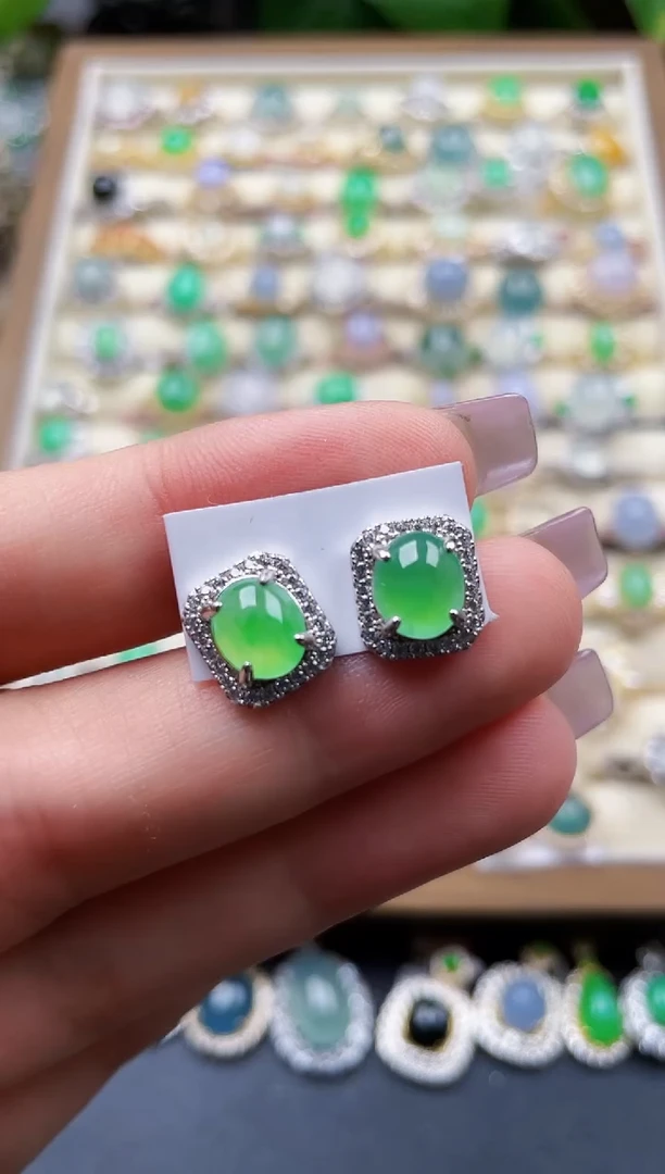 银S925镶嵌翡翠耳饰114