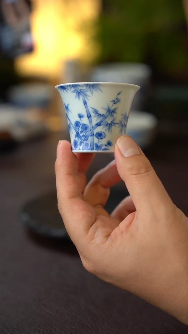 景德镇全手工手绘青花竹子主人杯