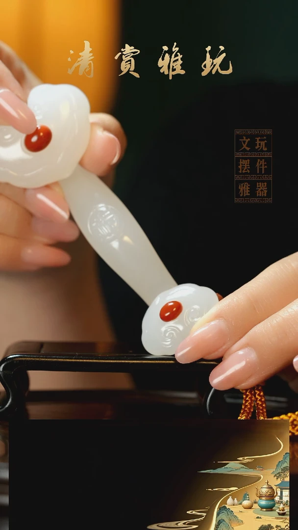 玉《双柄如意》手把件摆件