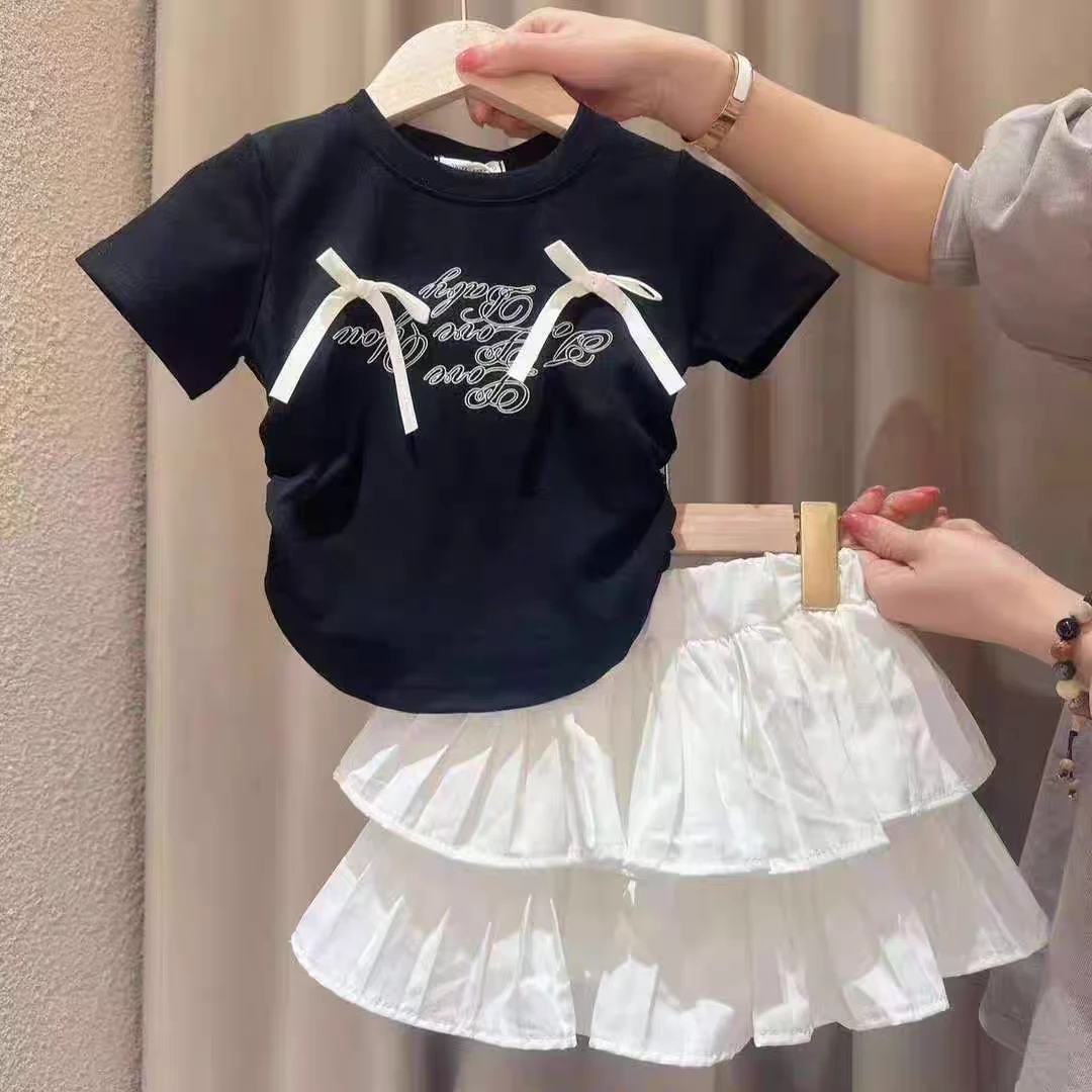 女童夏季网红套装2025新款女孩韩版儿童短袖T恤百褶裙洋气两件套