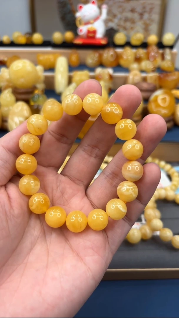 手链琥珀未镶嵌p43俄料微瑕蜜蜡手串 12mm 17克