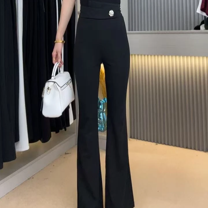 黑色微喇西装裤子女春夏2025新款高腰修身显瘦垂感休闲拖地喇叭裤